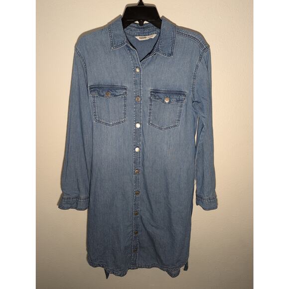 Women's Sonoma Premium Denim Tie Waist Button Down Shirt Dress Size S - Picture 2 of 7